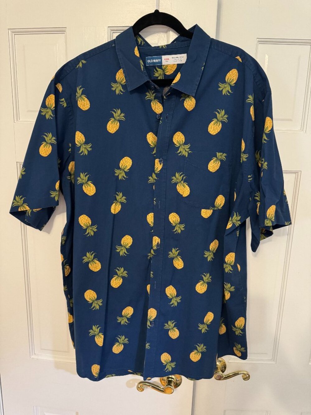 Old Navy Vintage Everyday Pineapple Button Down Shirt Navy Blue 3XLT